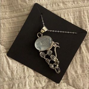 Selenite & Herkimer Diamond 925 Silver Necklace